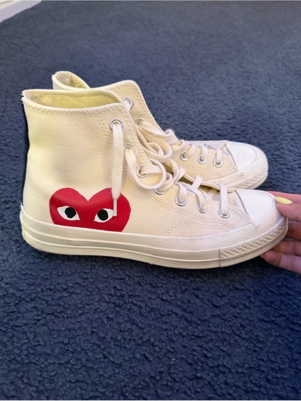 Converse High Top Sneakers Cream Canvas with Red Heart Graphic